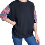 ZARA Trafaluc Black, Red, & Navy Oversized Tribal Printed Shirt Photo 0