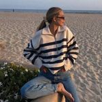 Free People  Coastal Stripe Pullover in Champagne Navy Combo Size Small Photo 2