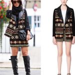 ZARA NWOT Embroidered Aztec Tribal Moto Leather Trim Jacquard Jacket Size Medium Photo 1