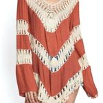 Umgee  Rust & Cream Crochet Boho Flowy Tunic Top, Swim Coverup, Size Small Photo 0