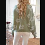 NEW Green Crew Neck Flower Jacquard Pullover Sweater in Matcha with Rib Photo 4