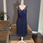 Women’s Blue Chiffon Lace Appliqué Sleeveless Dress with Matching Jacket Size 10 Blue Photo 1