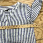 Ann Taylor 100% Linen Striped Blue Tunic Top Size Small Roll Tab Resort Beach Photo 10