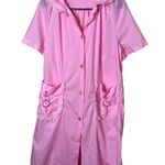 Millay House Dress Pink Vintage Floral Embroidered Button Front Cozy Loungewear Size L Photo 0