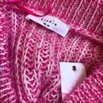 Elodie Sweater Knit Fuzzy Crewneck Eyelash Mid-Weight High Neck Hot Pink White Photo 6