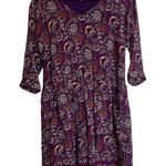 Garnet Hill  Bohemian Purple Floral V-neck 3/4‎ Sleeve lined pockets Dress Size 4 Photo 0