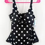 Swim Solutions Tankini Top Size 12 NWT Tummy Control Polka Dot Swim Black White Photo 2