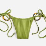 J.Crew Wide-Rib Curved Waist String Bikini Bottoms Rings Green S Small New Photo 0
