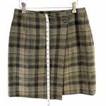 Max Mara Weekend Wrap Mini Skirt 12 Khaki Wool Glen Plaid Winter Dark Academia Tan Photo 6