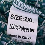 Green White Floral Smocked Puff Long Sleeve Square Neck Blouse Top Size XXL Photo 2