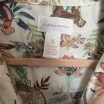 Japna Sleepwear Size Small Button Up Top And Shorts Floral‎ Monkey Rayon Linen White Photo 3