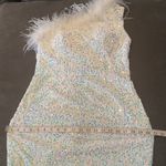 White Short Feather Sequin One Shoulder Prom Party Dress CorsetBack Size 12 NWOT Photo 9