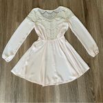 Candie's Candie’s Light Pink Long Sleeve Button Down Sheer Lace Peasant Mini Dress Small Photo 7