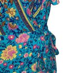 Zesica Dress Sz L Blue Floral Wrap Sundress Boho VNeck Flutter Sleeves Feminine Size L Photo 4