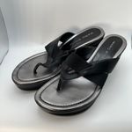 Marc Fisher Marc‎ Fisher Thong Wedge Sandals Black Leather Elastic Size 9.5M Women's Photo 7