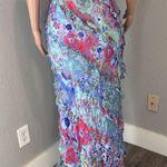 ZARA  Sz Large Ruffles rushed Romantic Boho Sexy Maxi Dress watercolor #72 Photo 11