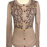 Royal Robbins  Abstract Leaves Tan Knit‎ Button-Up Cardigan Small ROYC-531 Cotton Photo 0