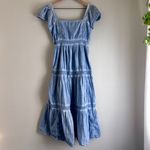American Eagle Blue Short Puff Sleeve Tiered Midi Tie Back Dress Size Medium Photo 1