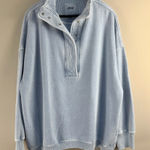 Aerie  Getaway Quarter Snap Sweatshirt Oversized American Eagle Large Denim Blue Photo 0