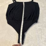 Free People  Ribbed  Bodysuit Black Square Neck Thong Size S Photo 4