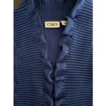 Cato  Women Sweater Large Dark Blue Cardigan Open Front Ruffle Trim Y2K Retro‎ Photo 1