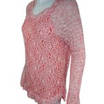 Cloud Chaser Size Large Pink White Open Knit Floral Lace Long Sleeve Sweater Photo 4
