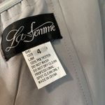 La Femme  Gray Satin Ruched Off the Shoulder Trumpet Gown Photo 11