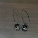 Black CZ Stone Slip on Hook Drop Earrings Photo 3
