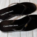 Calvin Klein Jeans Women's Black and Clear Logo Flip Flops Sz 8 Photo 2