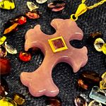 14K Gold Lavender Jade & Amethyst Cross Pendant Necklace Photo 6