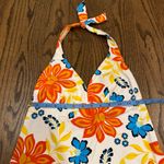 Lands' End  Womens White Orange Blue Floral Halter Tankini Swim Suit Top Size 8 Photo 5