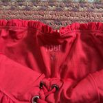 Tobi RED SMOCKED LACE UP OFF THE SHOULDER SWIM TOP Photo 2