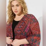 Torrid  Red Print Chiffon Gauze Hanky Hem Midi Kimono Sz.3 Photo 2