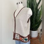 Vintage Fall Embroidered Vest‎ Ramie Cotton Cozy Pumpkin Leaf Style large Brown Photo 5