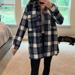 Banana Republic NWT Oversized  Navy and White Plaid Button Down Shirt Jacket Photo 0