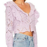 Free People NWT  Avery Cardigan Orchid Dust Cropped Ruffle Knit‎ Hook & Eye Large Photo 0