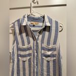 Hope & Harlow Sleeveless Striped Button Up Dress Size 8 Luna Blue/Ivory Blue Photo 2