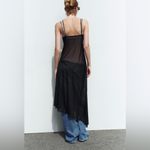 ZARA New Black Tulle Slip Midi Dress Asymmetric Hem with Spaghetti Straps Size M Photo 4