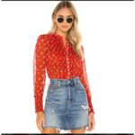 Free People Flowers In December Blouse Top Women's S Red boho Cottagecore sheer Photo 5