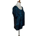 Hinge  Blouse Top XS Blue Black Lace Short Sleeve Elegant Party Shirt Photo 1