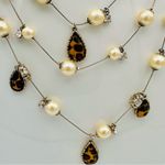 Betsey Johnson lucite leopard layer faux pearl necklace charms Photo 3
