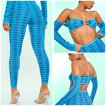 Pretty Little Thing  Turquoise Two Tone Knit Legging Halterneck Top Set Sz XS/M Photo 1