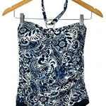 Ralph Lauren Lauren  Floral Navy Blue White Halter Tie One Piece Swimsuit Size 10 Photo 0