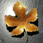 Vintage 2” Orange Enamel/Gold Tone Leaf Brooch Gold Photo 0