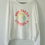 Judith March White Viva Tacos & Tequila Fleece Oversized Crewneck Sweater L Photo 0