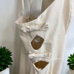 WAYF  Linen Blend Cut Out Bow Midi Dress in Ivory Photo 7