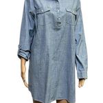 Bit & Bridle Cotton Denim Button Down Long Sleeve Belt Loop Shirt Dress Womens L Blue Size L Photo 0
