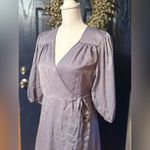 Flounce London puff sleeve maxi wrap dress in light blue satin. Size 8 NWT Photo 7