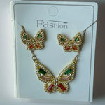 Stainless Steel Copper 18k Gold Plated Butterfly Zircon Earrings & Necklace Set Photo 1