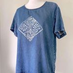 Adorable Vintage Denim Shirt Top Short Sleeve Sz M (?) Leaf Print Design Blue Size M Photo 1